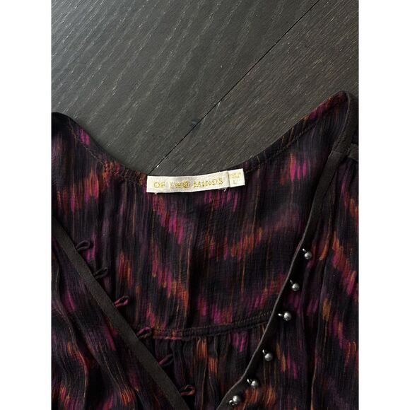 Of Two Minds 100% Silk‎ Long Sleeve Sheer Maxi Dress Multicolor Large - Picture 3 of 8